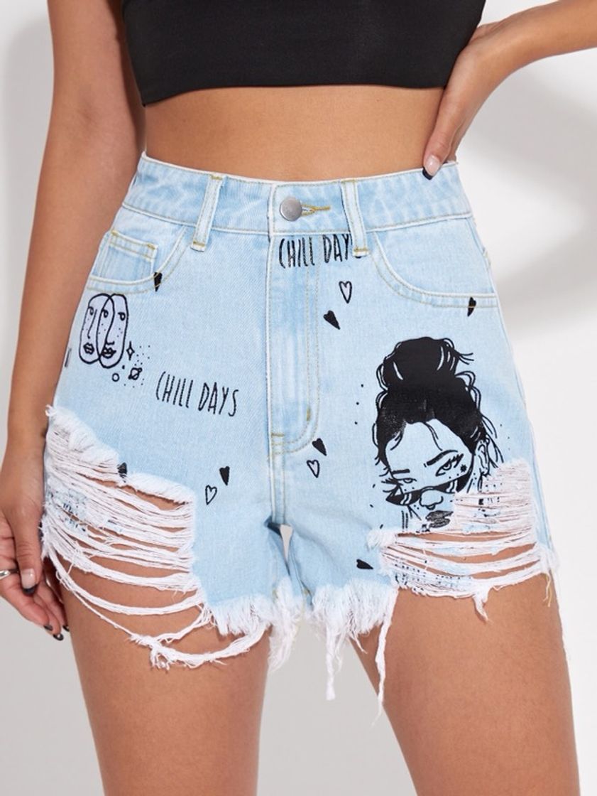 Moda Shorts jeans rasgado 