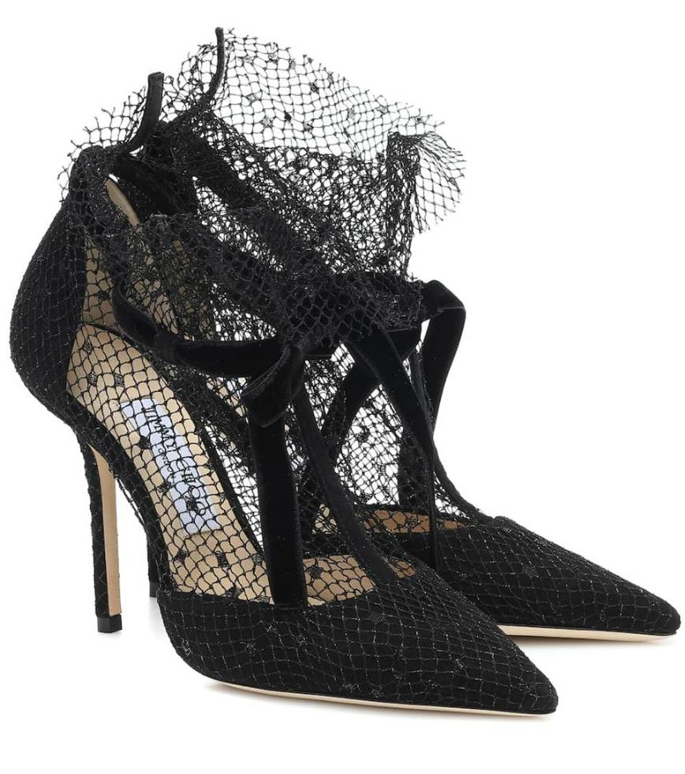 Fashion Jimmy Choo - Sapato de camurça com acabamento em Tule