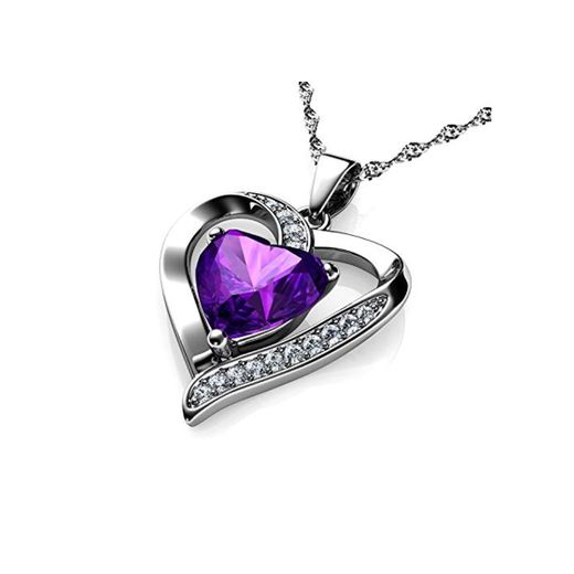 DEPHINI - Collar de corazón morado - Plata de ley 925 -