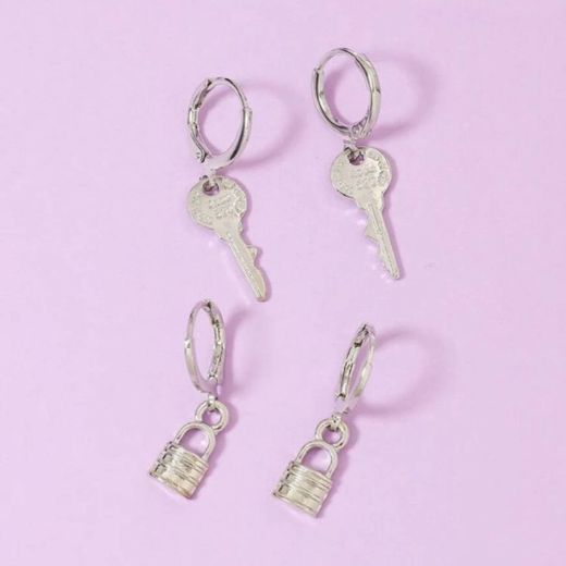 2pairs Key Lock Rodada Brincos