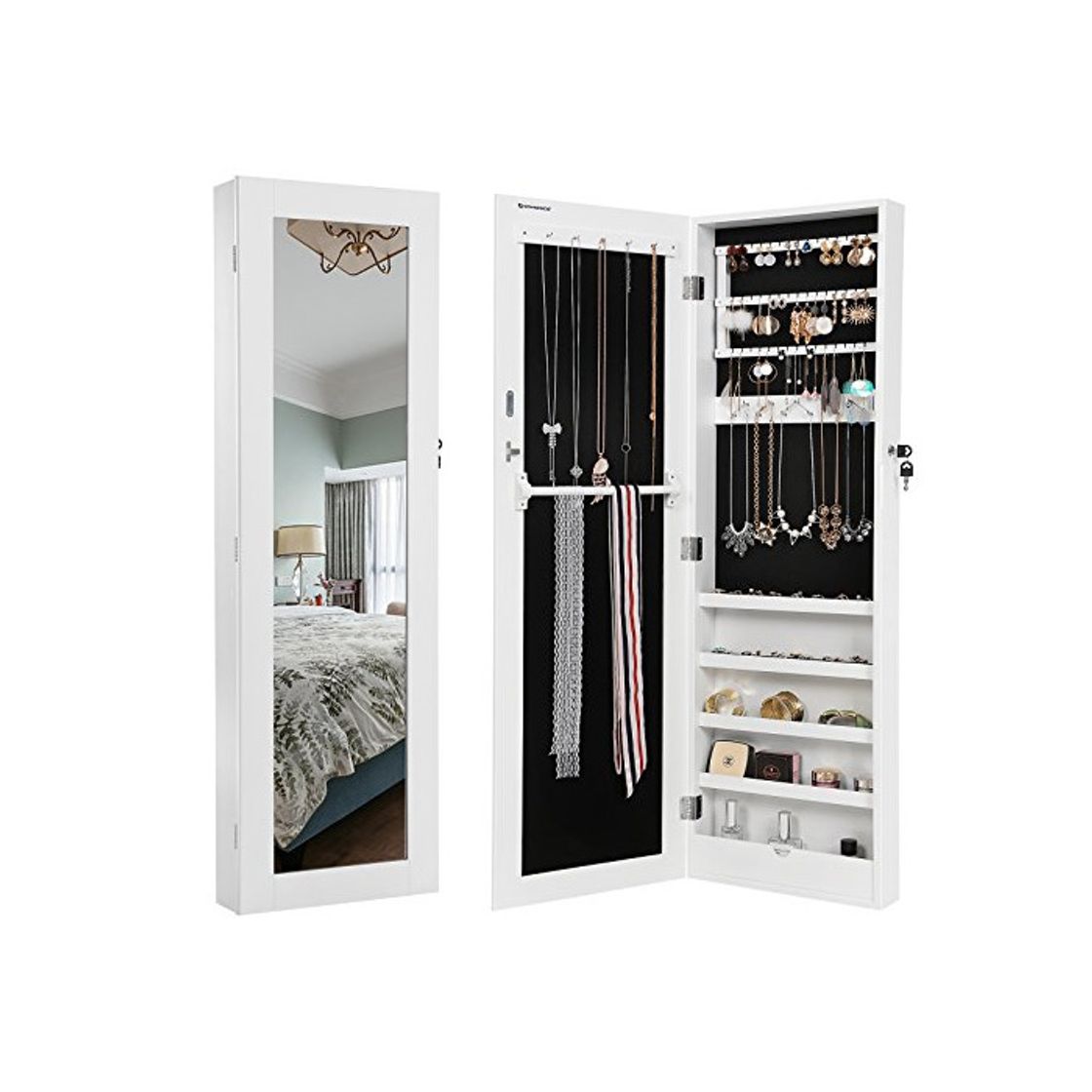 Social Songmics Armario y Espejo 2 en 1 Joyero de pared 36 x