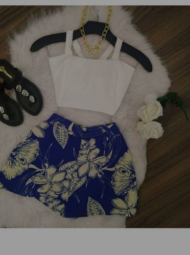 Conjunto Shorts e Cropped Azul e Branco | lojas mayara lira shop