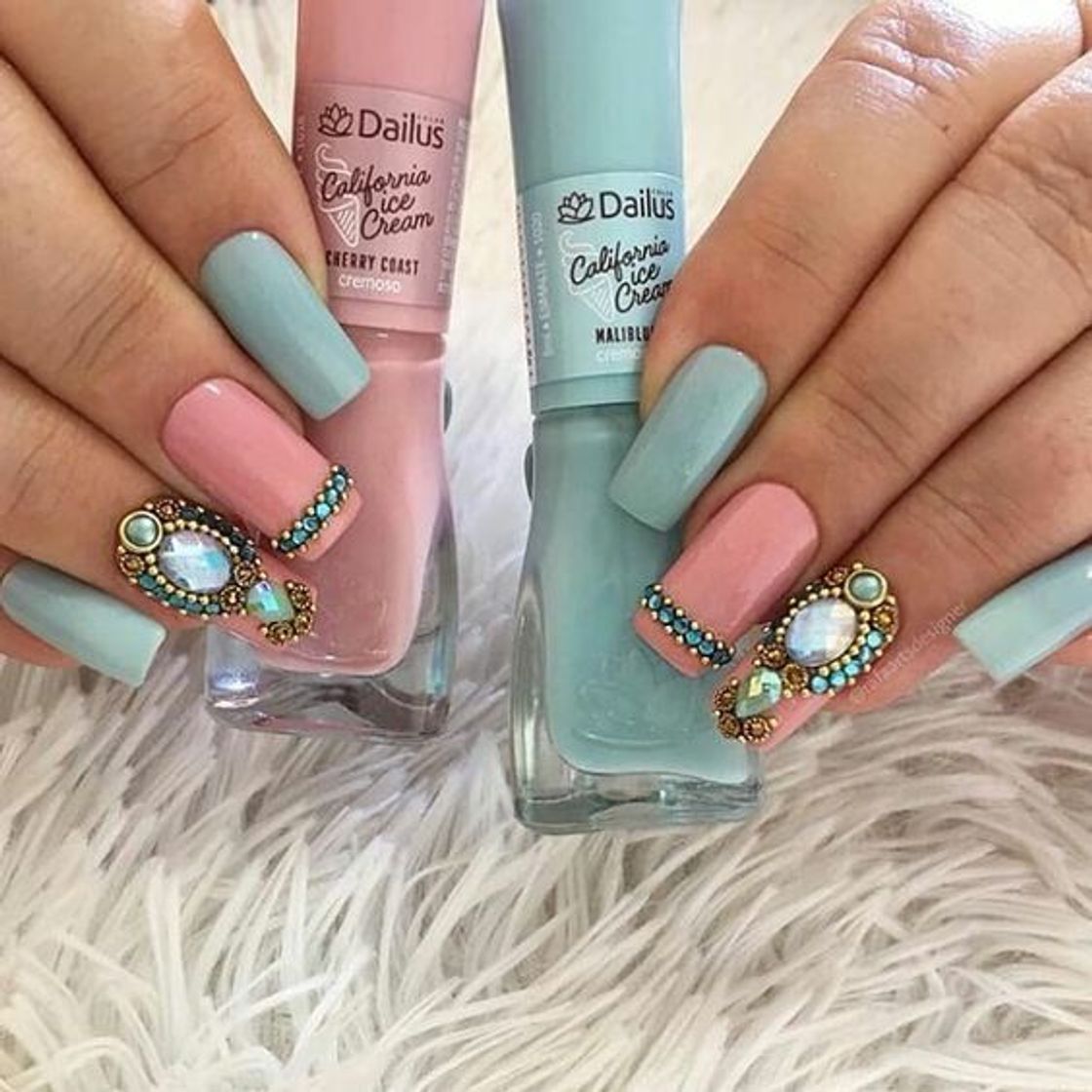 Fashion UNHAS FOFAS AZUL E ROSA PASTEL DAILUS COM PEDRARIA ...