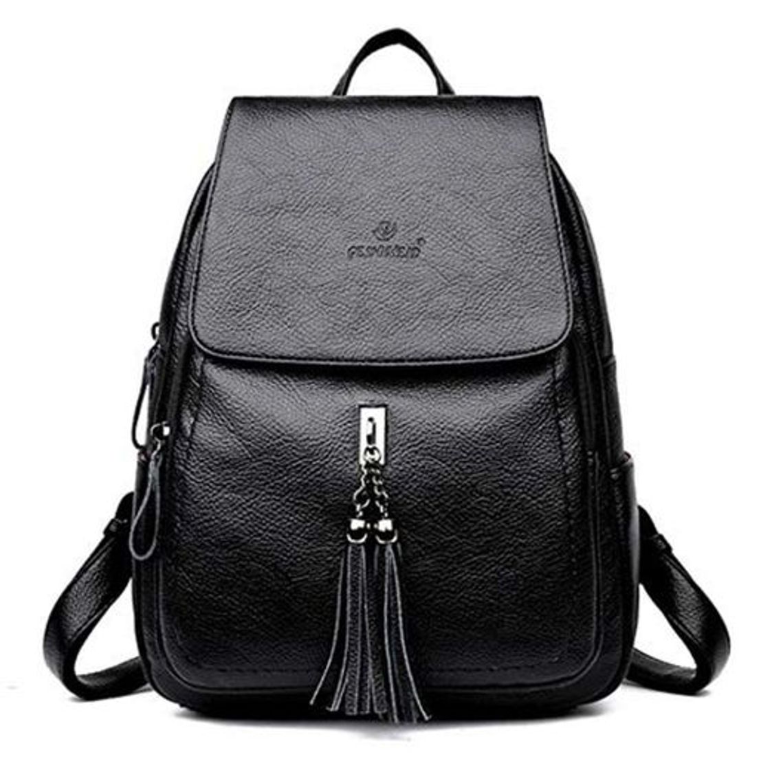 Moda Mochilas de Cuero de Las Mujeres de Gran Capacidad Femenina Mochila de Viaje para niñas Borla de Las señoras Mochilas Escolares Mochila Feminina Black Backpacks