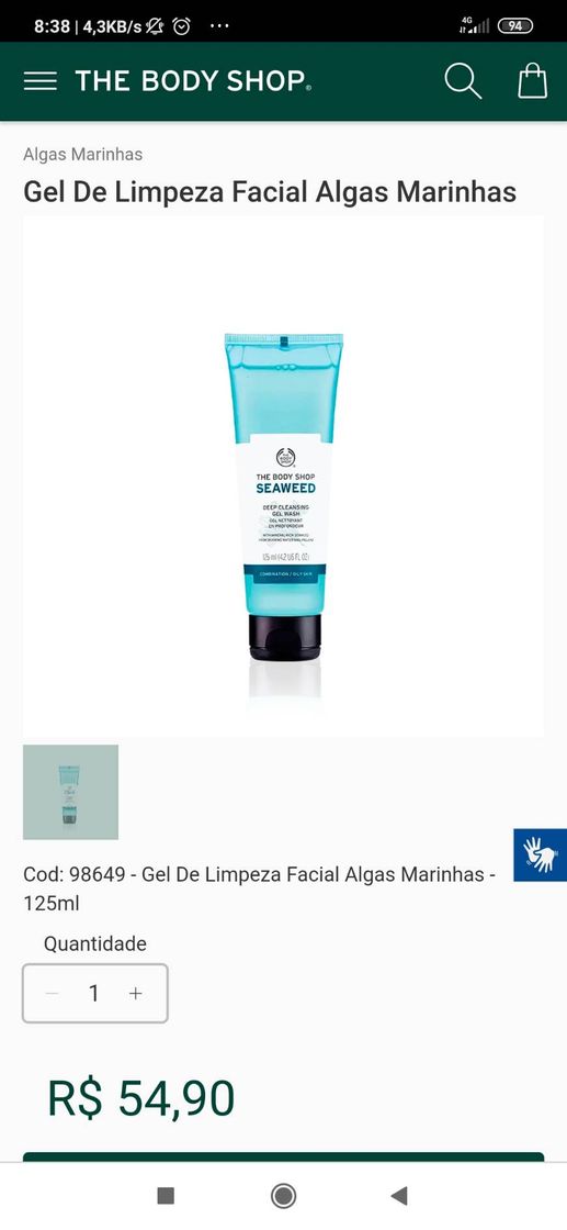 Moda Gel de limpeza facial Sea weed the body shop 