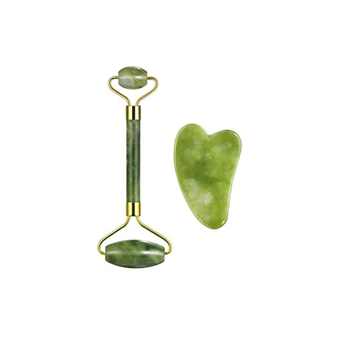 Social Frcolor Anti-envejecimiento Jade Roller Therapy y Gua Sha Scraping Tool Set Natural