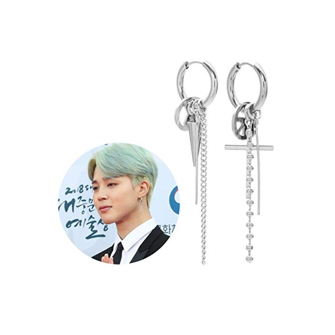 Social ReNice BTS Bangtan Boys Jimin El Mismo Estilo Vintage Silver Studing Pendientes