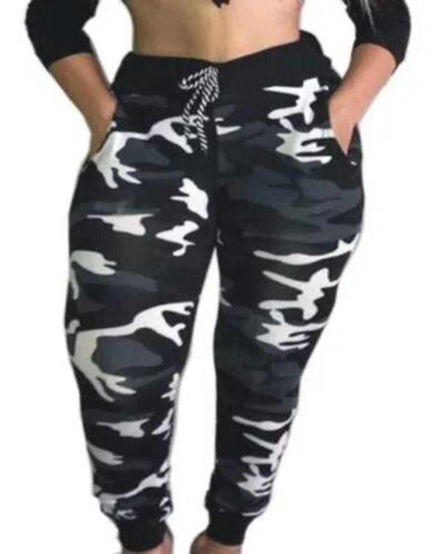 Moda Calça Feminina Camuflada Cintura Alta Exército Jogger

