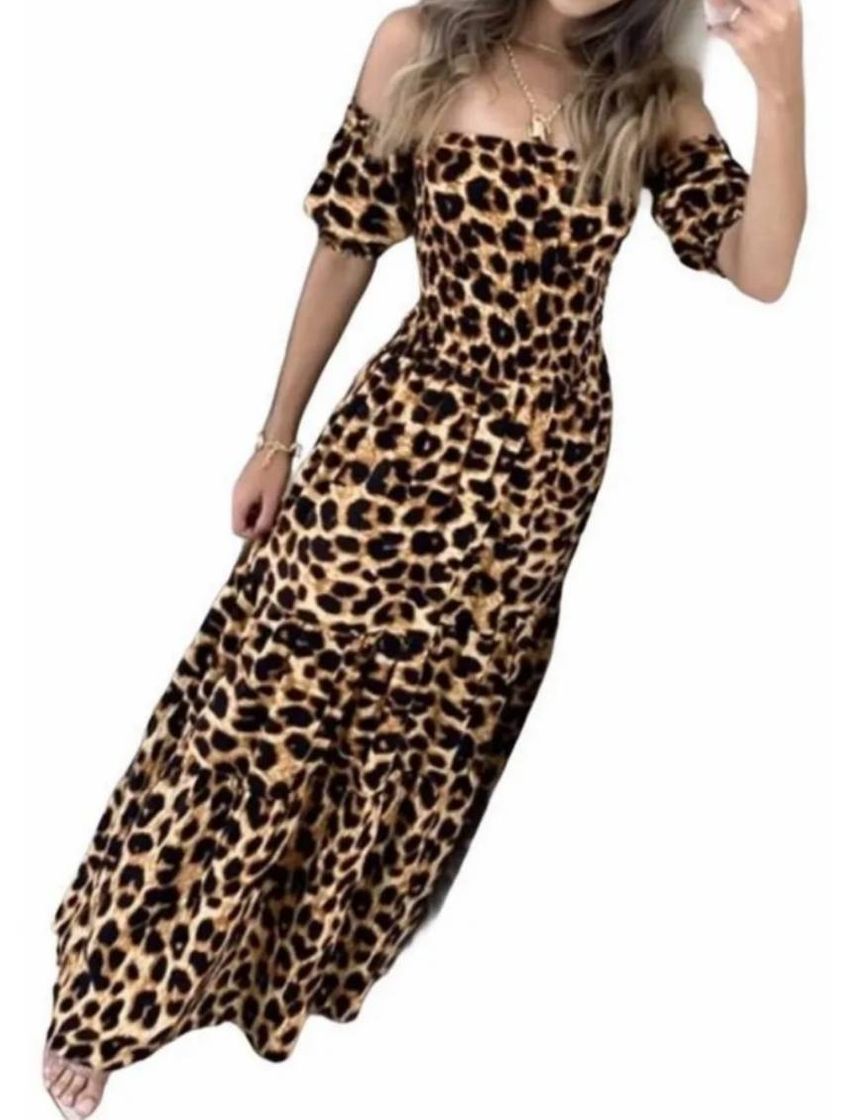 Moda Vestido Longo Viscose Lastex Onça 🐯