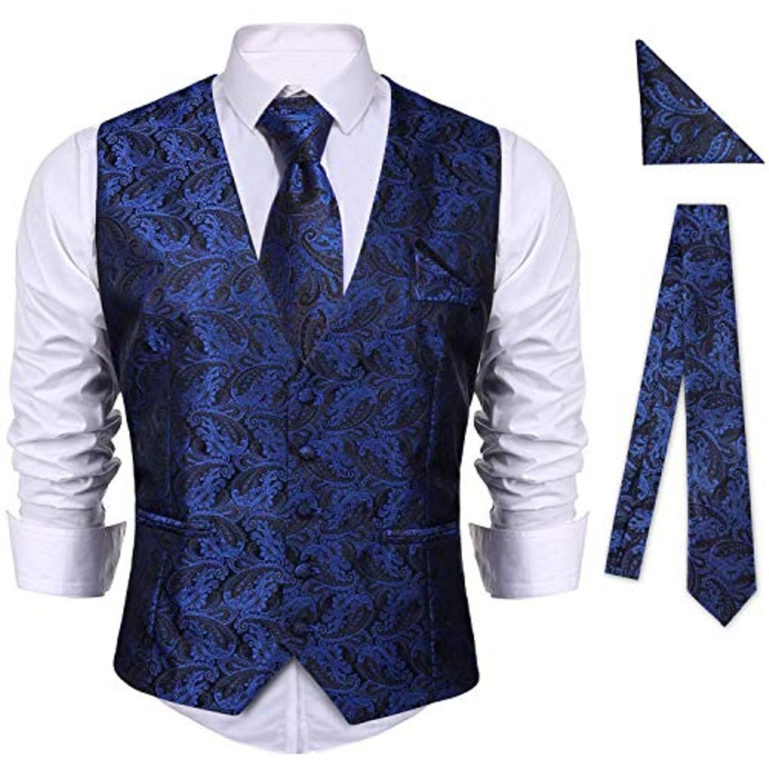 Fashion iClosam Chaleco Formal Hombre Clasico Slim Fit Blazers De 3 Piezas Conjunto para Traje De Boda Negocios