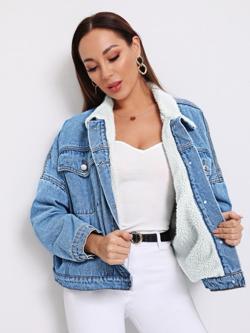 Fashion Jaqueta 🧥 jeans pelúciada 