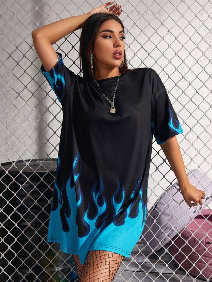 Social blusa com chamas azuis