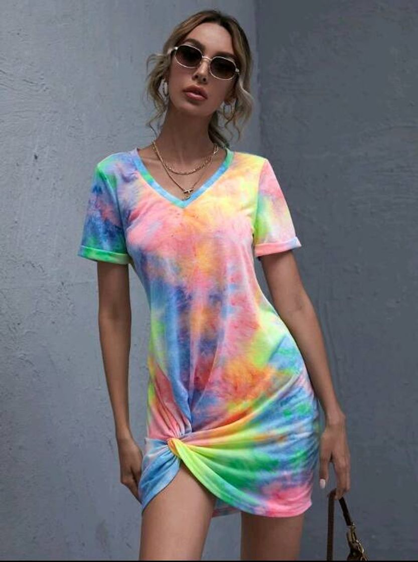 Moda Vestido Ocasional Torção Tie Dye