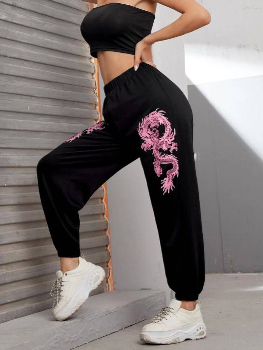 Fashion Calça de dragão rosa