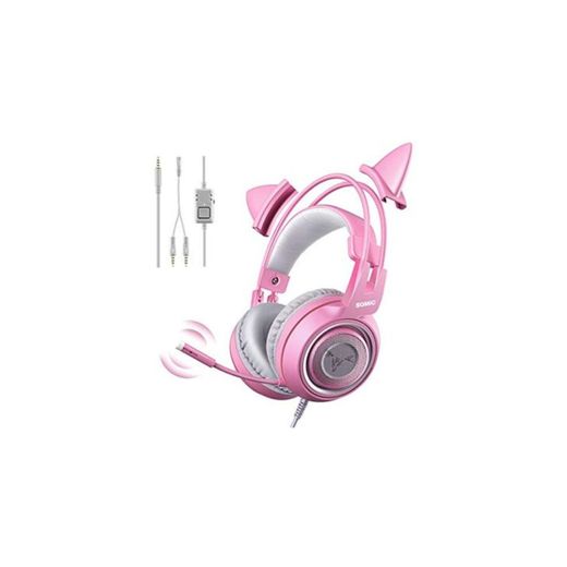 SOMIC G951S Auriculares rosa para juegos con micrófono