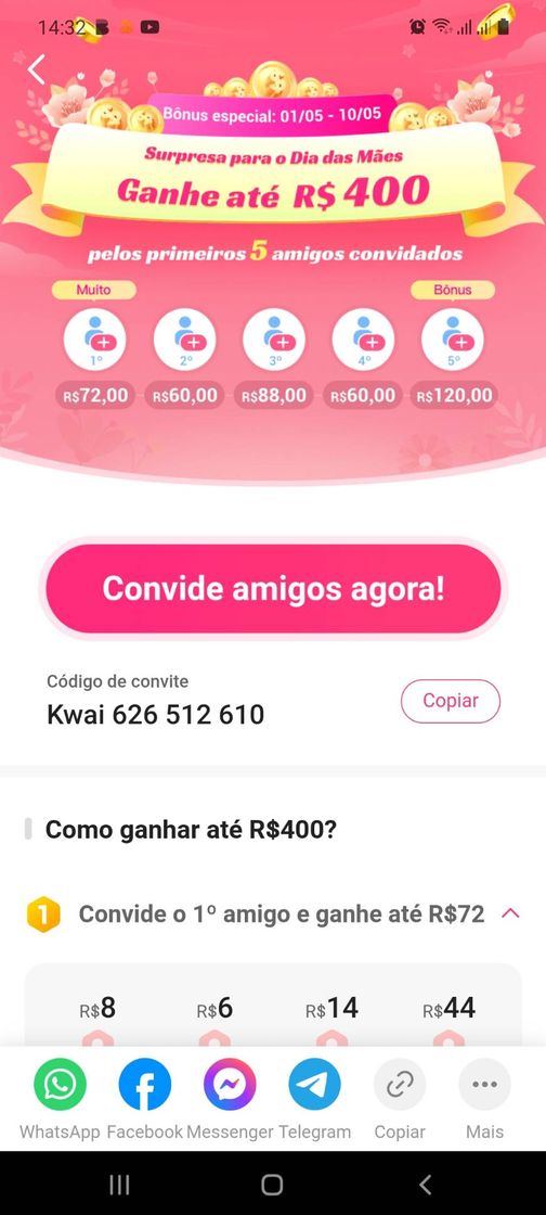 Moda Ganhe até R$400 com a promoção surpresa kwai dia das mães!!!