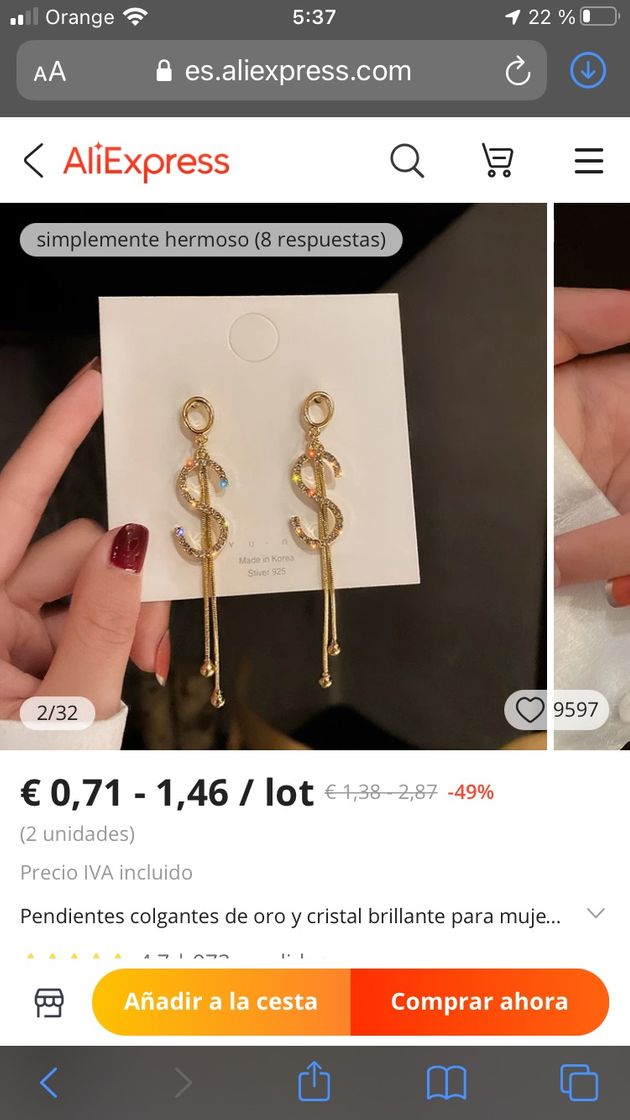 Social Pendientes de colgantes de oro y cristal brillante 