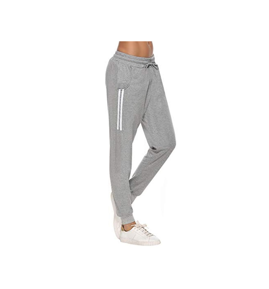 Aibrou Pantalones Chándal Raya Mujer Algodón Largos Pantalon para Deportivo Yoga Fitness