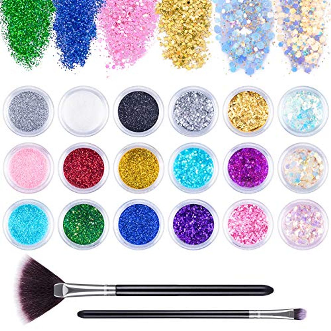 Product MELLIEX 18 Botes Purpurina Polvo, Glitter Flakes Brillantes para Uñas Lentejuelas Brillos