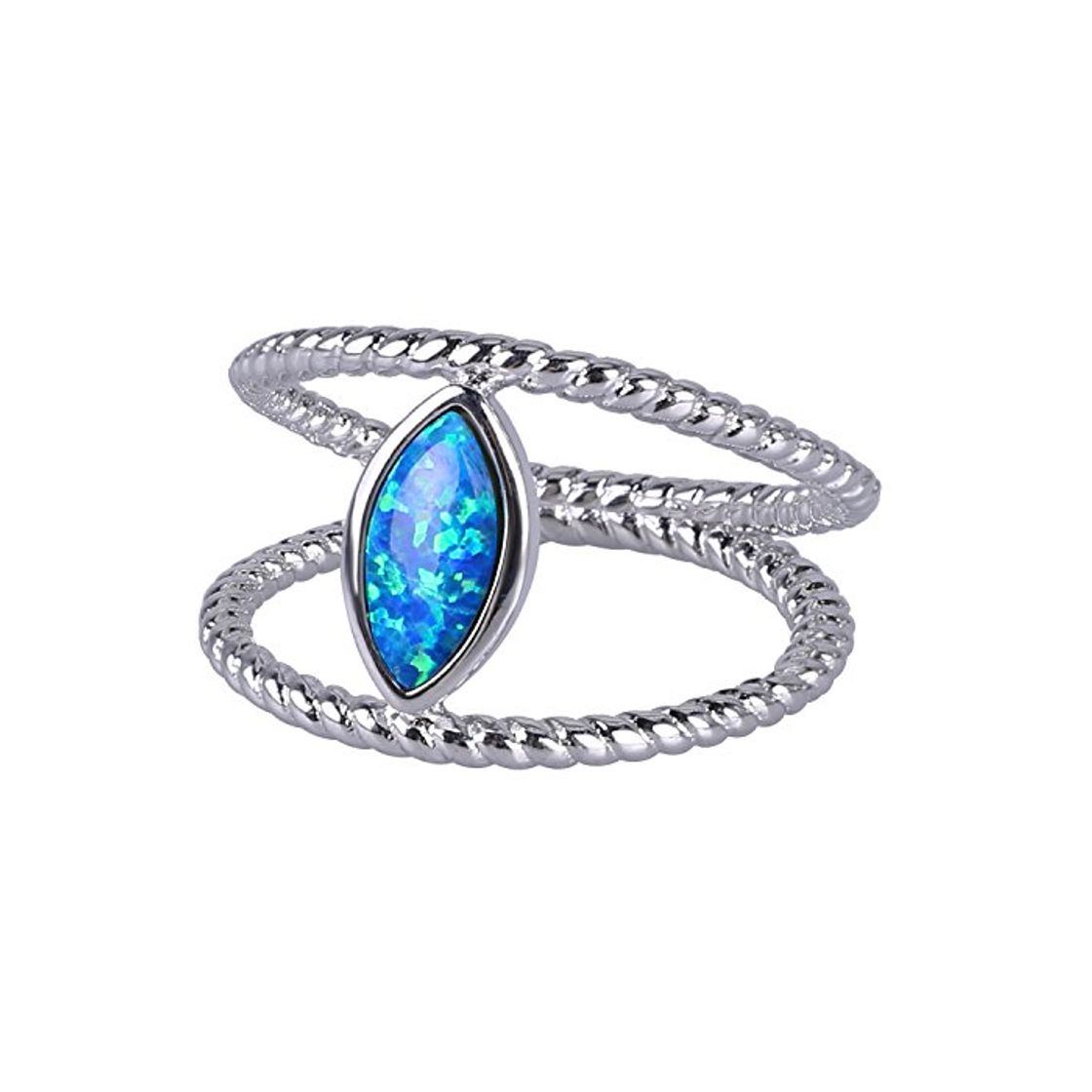 Social KELITCH Doble L¨ªnea Apilado Anillo Retorcido Cuerda Anillo Plata con Creado Azul