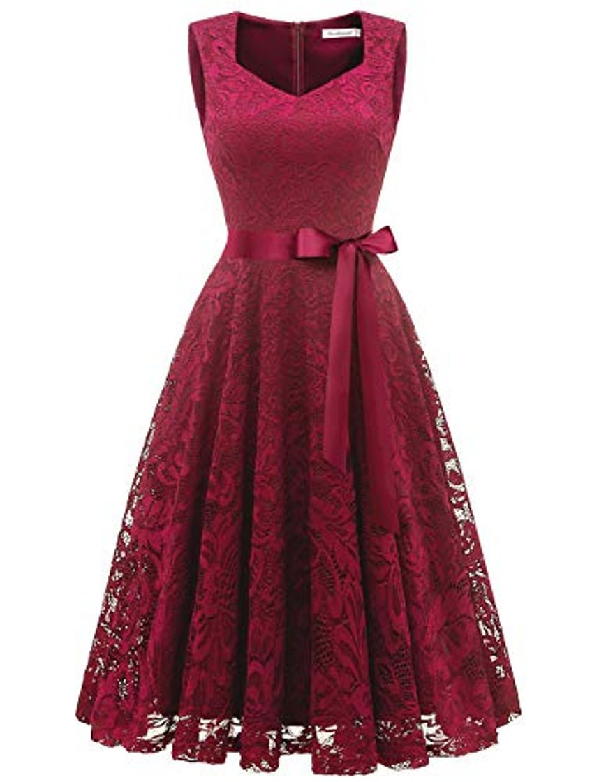 Fashion Gardenwed Elegante Una línea Sin Mangas Floral Encaje Corto Vestido De Fiesta Mujeres Cóctel Dama de Honor Fiesta Rojo Oscuro M