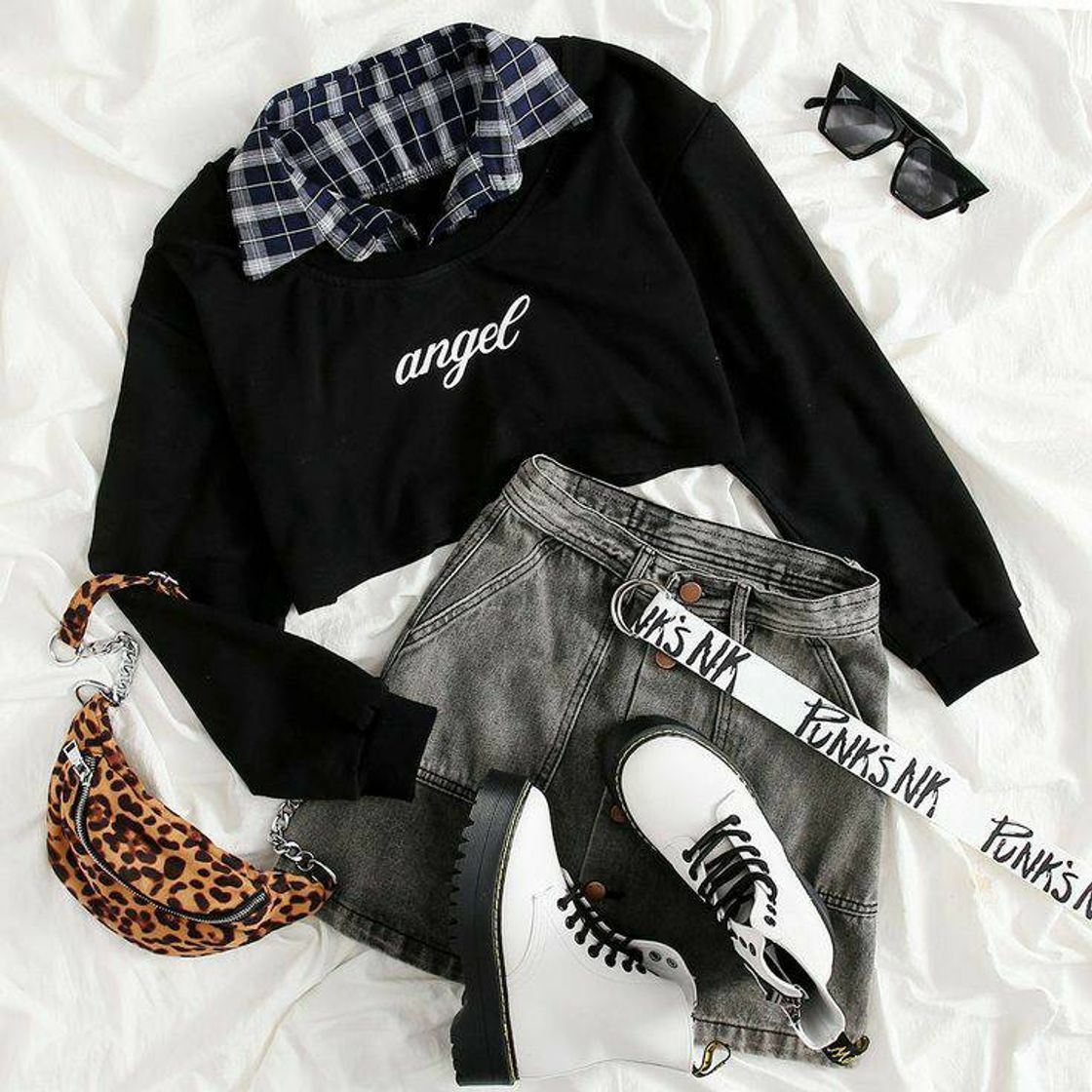 Fashion Letter Graphic Plaid Crop Sweatsh