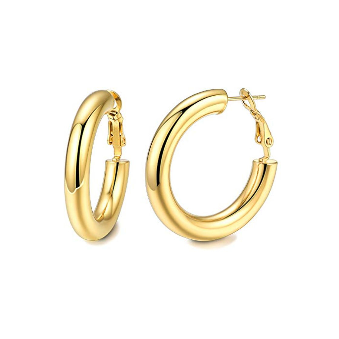 Beauty 30MM Diámetro Pendientes Circulares Dorados para Orejas Aros Modernos Hipoalergénicos Acero Inoxidable 316L Anillos de Botón con Clip Accesorios Modernos Perforacion