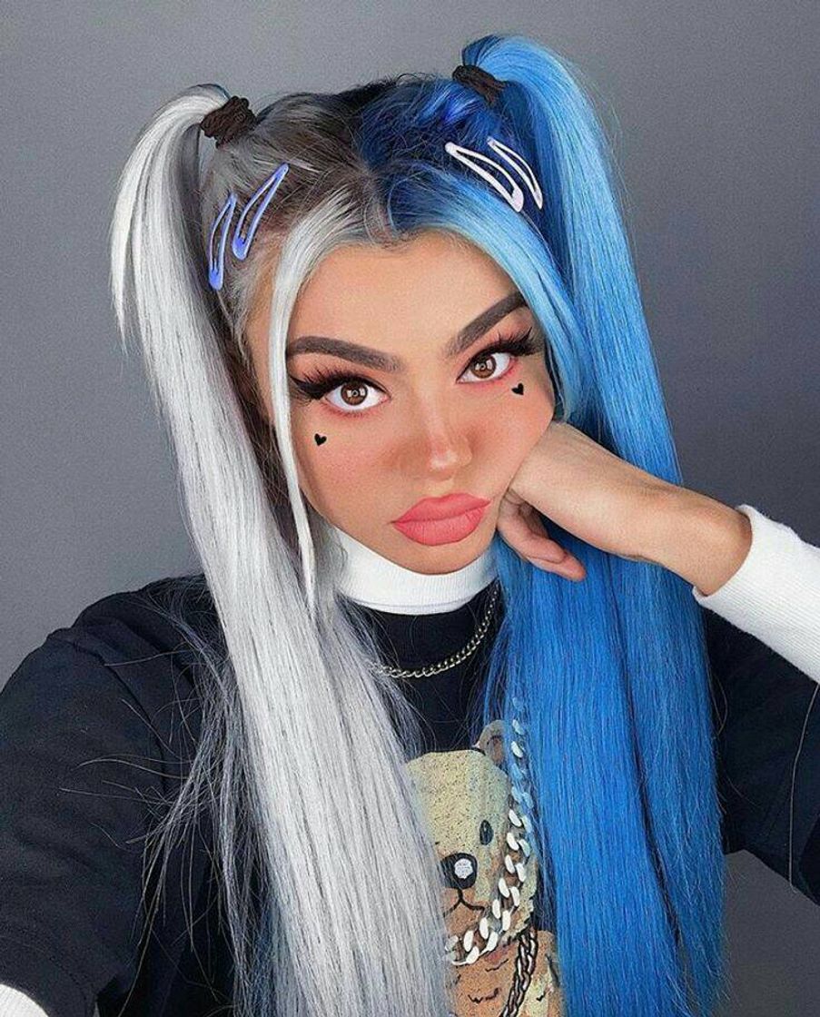 Fashion Ideia de cabelo azul e cinza