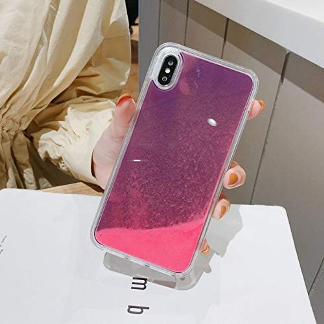 Producto XLSJK Carcasa de Telefono Neon Sand Liquid Case Quicksand Funda Trasera Luminous Sand Liquid Capinha Funda para iPhone XS MAX XR XS 6 6S 7 8 Plus Fundas para teléfonos