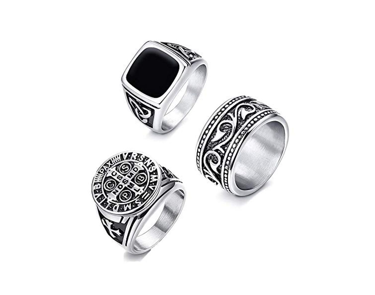 Producto CASSIECA 3PCS Anillo de Acero Inoxidable para Hombres Mujeres Grandes Anchos Cuadrado