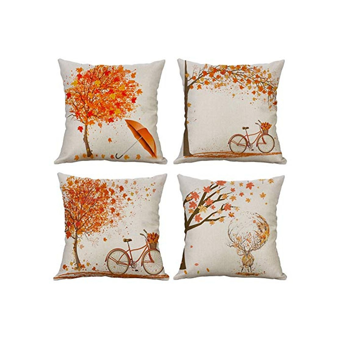 Productos Gspirit 4 Pack otoño Arce Bicicleta Algodón Lino Throw Pillow Case Funda de Almohada para Cojín 45x45 cm