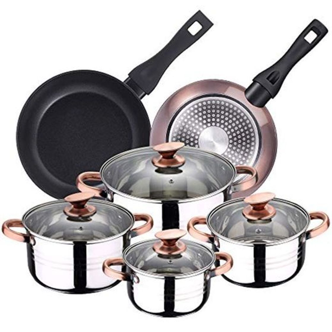 Social Bergner PK1924 batería de Cocina 4 cacerolas con Tapas de Vidrio, más