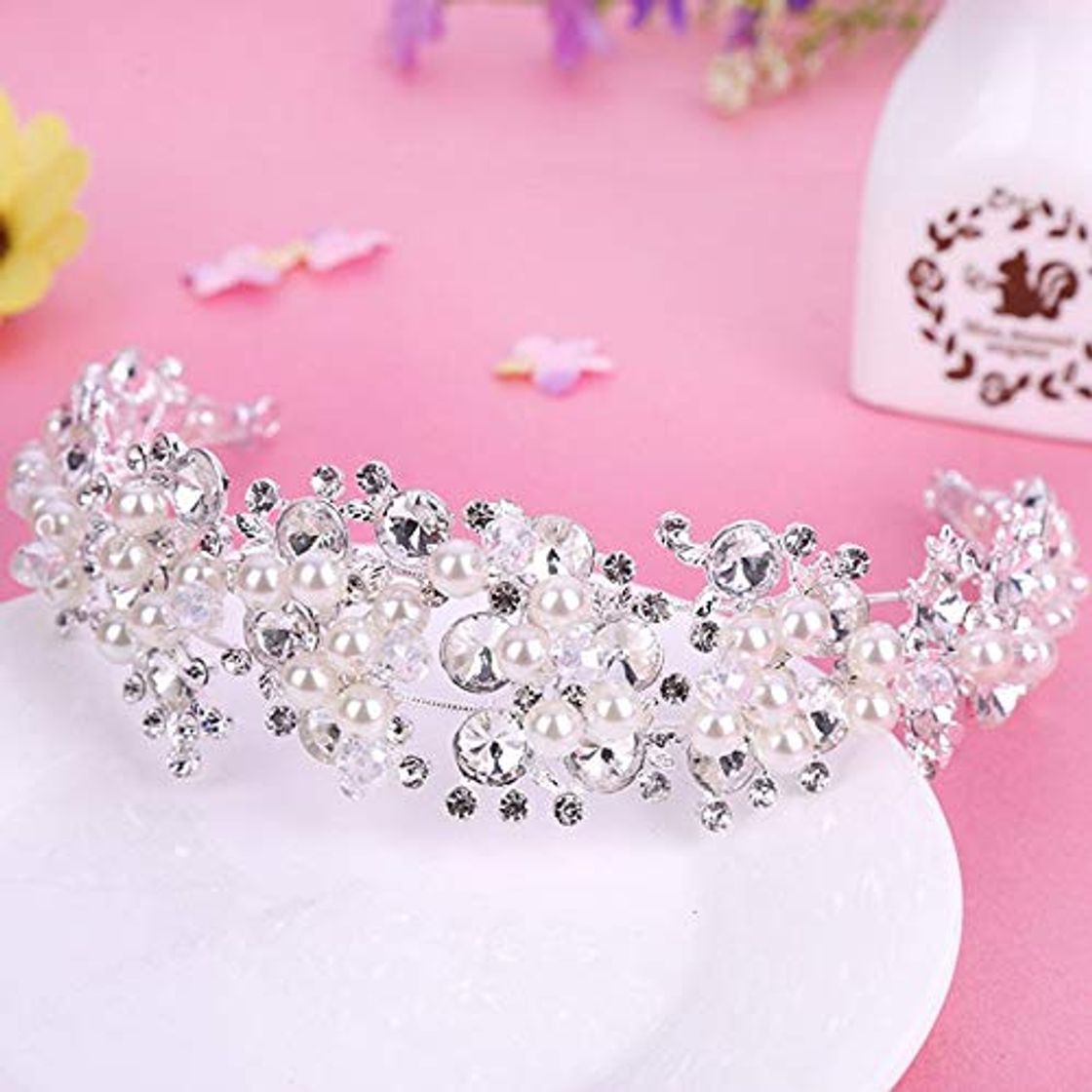 Social Joyería de Moda Red Pearl Crystal Crown Tiaras de Noiva Novia Cinta
