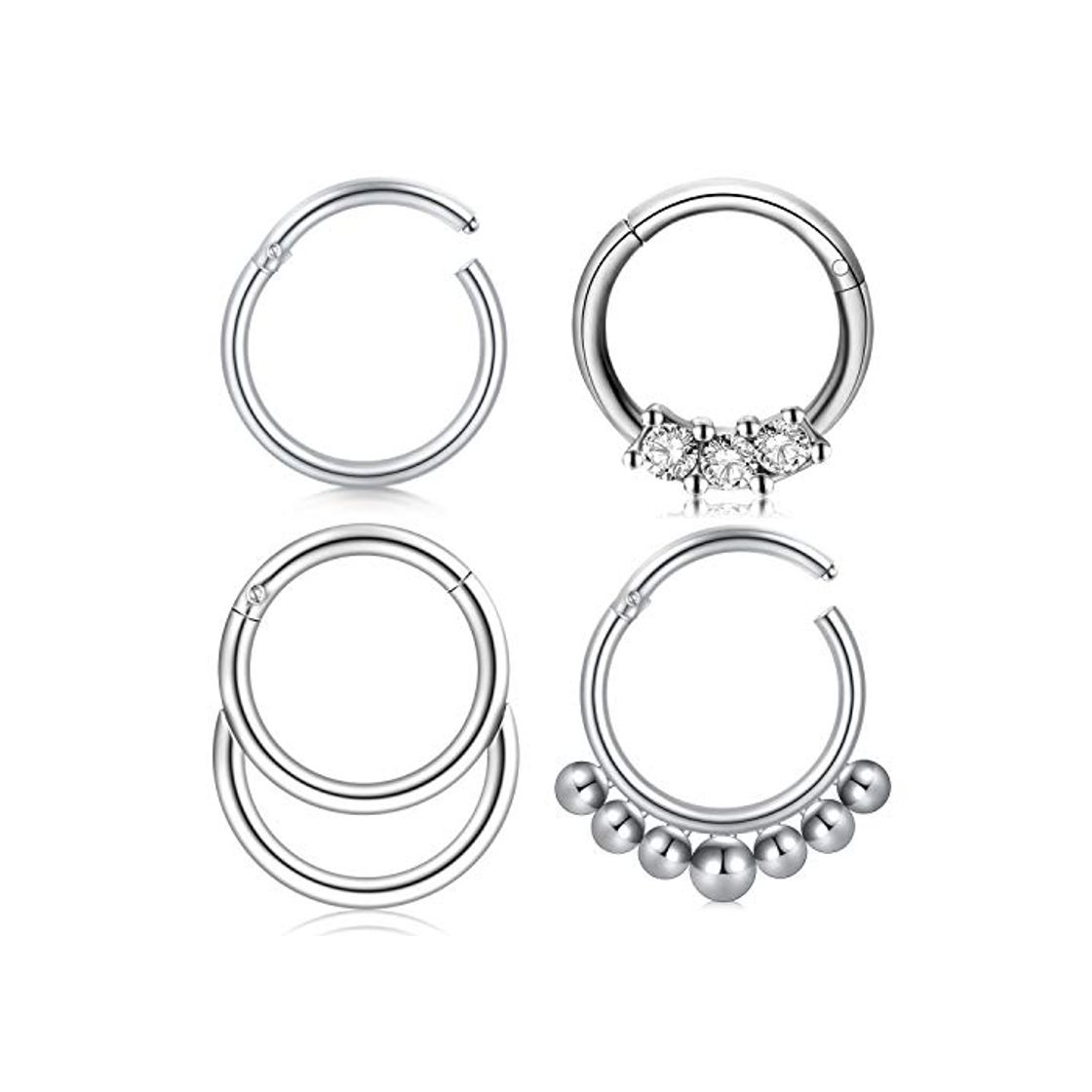 Beauty Mayhoop 16G 8mm Piercing Septum Piercing Nariz Anillo Septum Piercing Oreja Cartílago Daith Tragus Helix Anillo Segmentado Clicker Acero Quirurgico Plata Piercing Labio Joyería Piercing 4Piezas