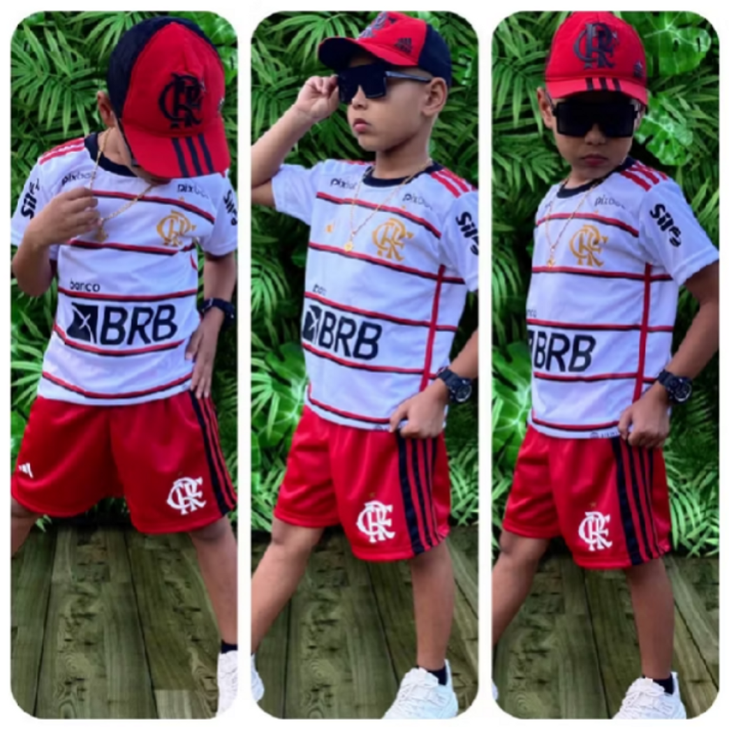 Conjunto infantil de time Flamengo uniforme criança (Novo)