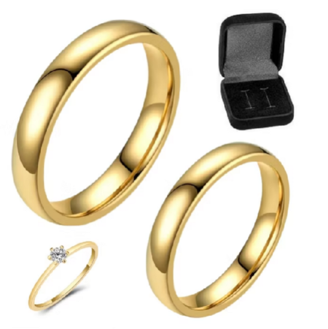 Par De Aliança De Casamento Ouro 24k Tradicional 4mm Banho De 10 Milésimos Noivado Original