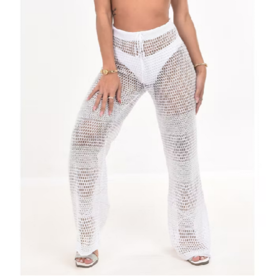 Calça Tricô Saída de Praia Moda Verão Calor Ajustável
