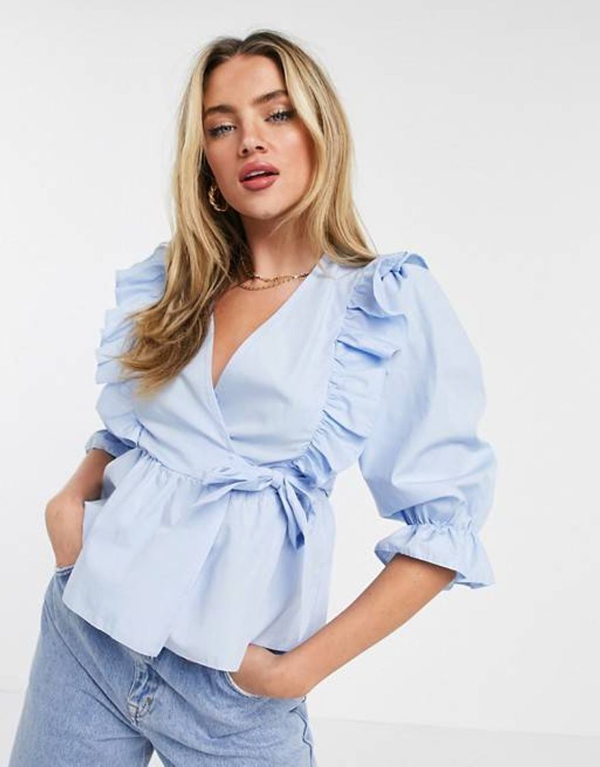 Social Blusa de popeline em azul claro 