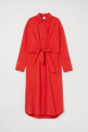 Vestido camiseiro com laço - Vermelho - SENHORA | H&M PT
