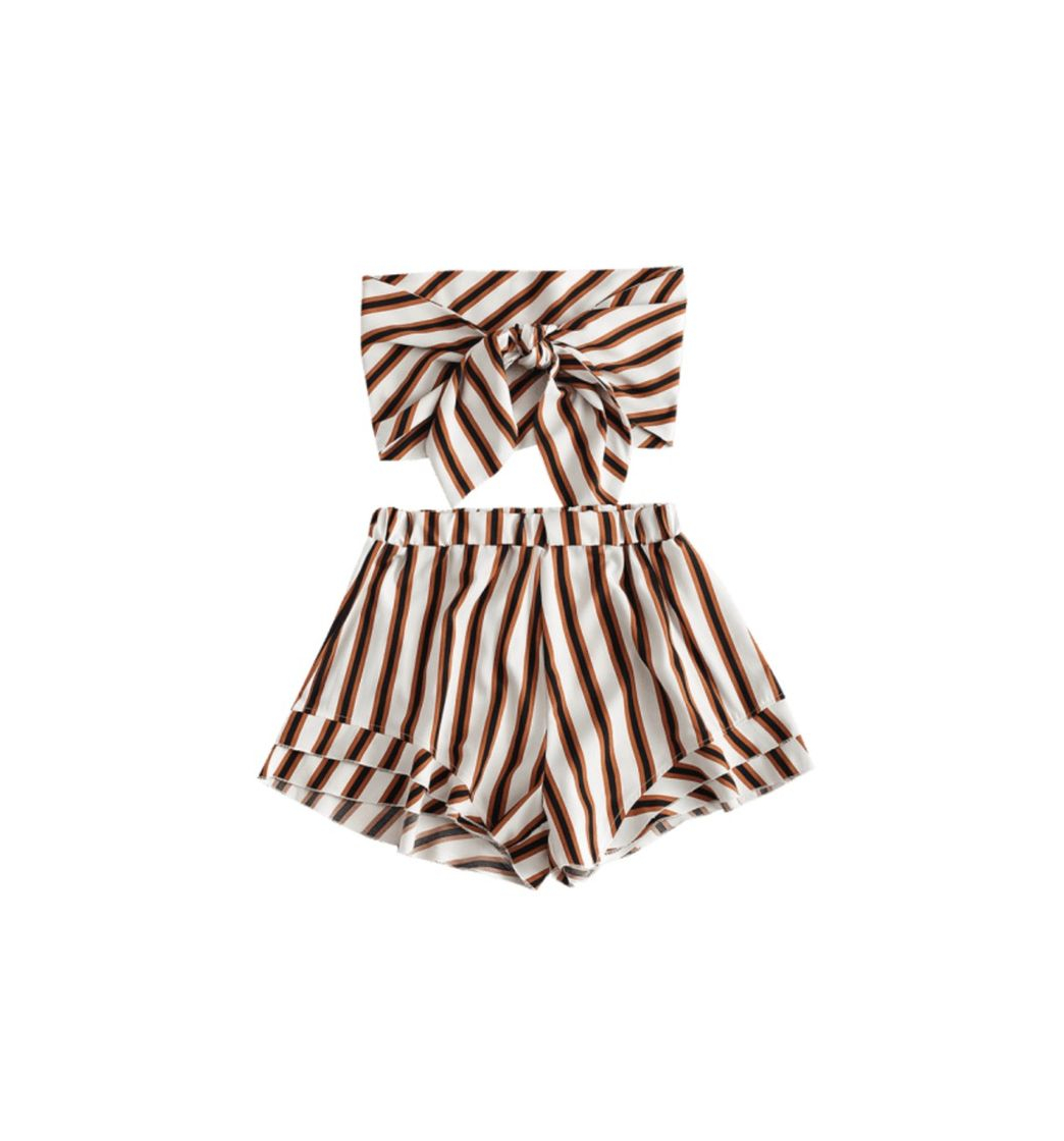 Fashion Stripes Tie Front Bandeau Top Set