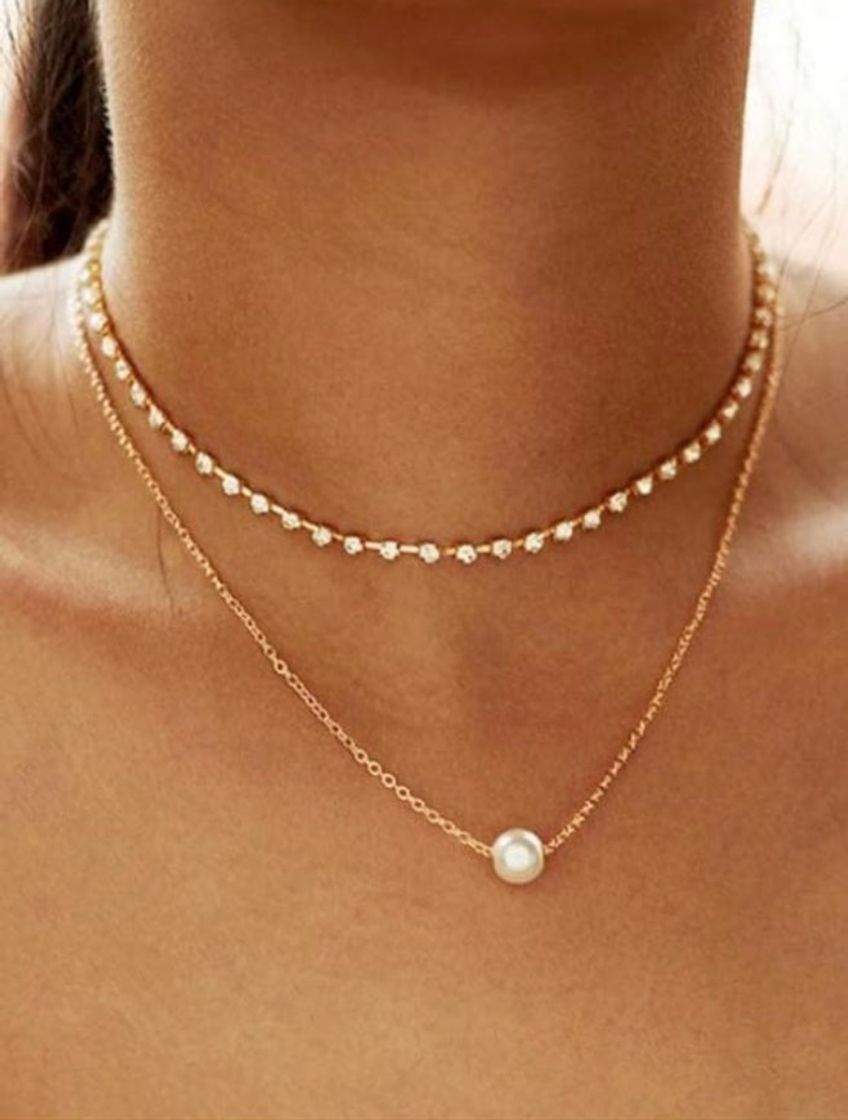 Fashion Alloy Faux Pearl Rhinestone Double Layered Necklace 