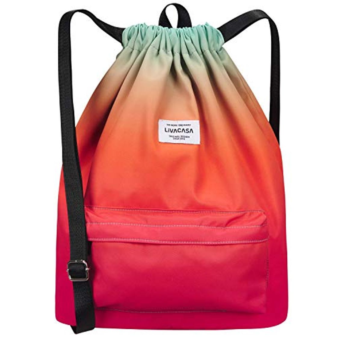 Moda LIVACASA Mochilas de Cuerdas Ancho Hombre Mujer Grandes Bolsas de Cuerdas Gimnasio Cordones Cómodos Ajustable con Asa A Prueba de Agua para Playa Piscina para Playa Piscina Verde Naranja Verde