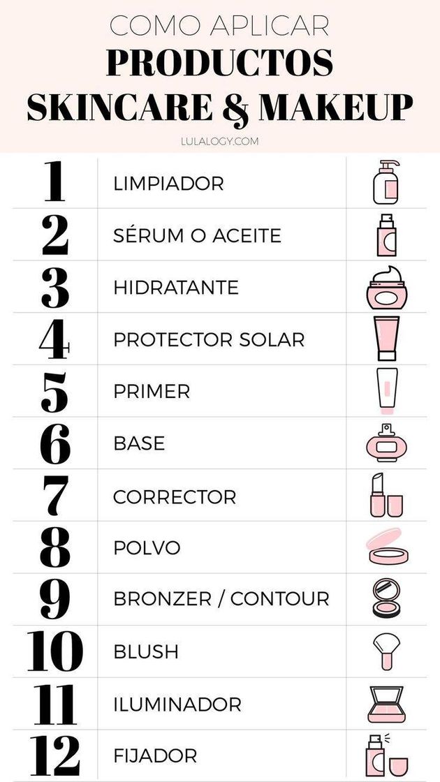 Moda  guía paso a paso de productos para el rostro (skincare o ma