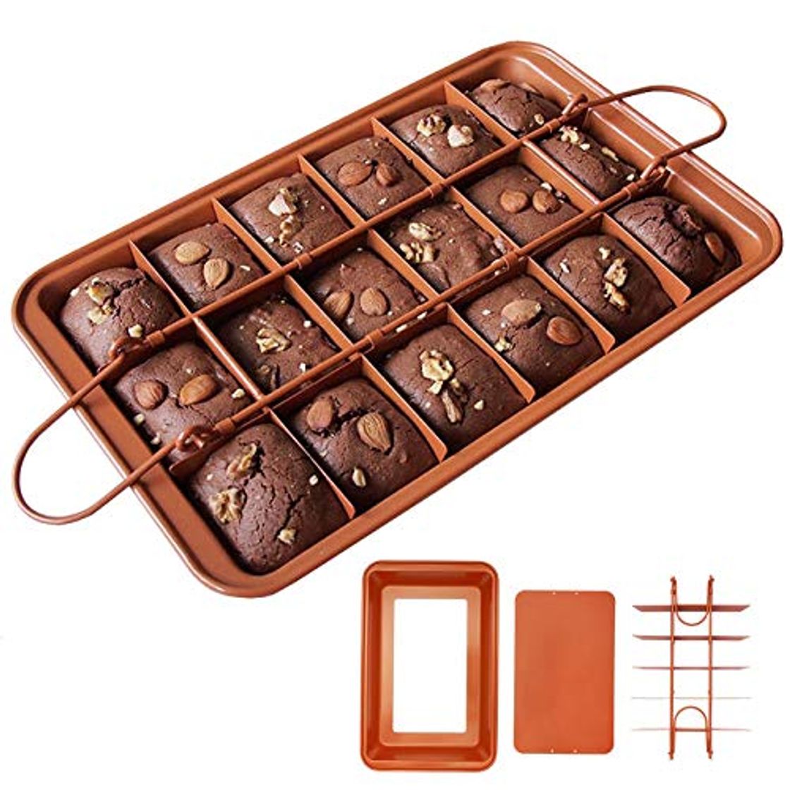 Social Hbsite Moldes para Brownies con divisores Bandeja para hornear para brownies antiadherente Utensilios para hornear Brownie Pan Utensilios para hornear de cocina Molde cuadrado para pasteles