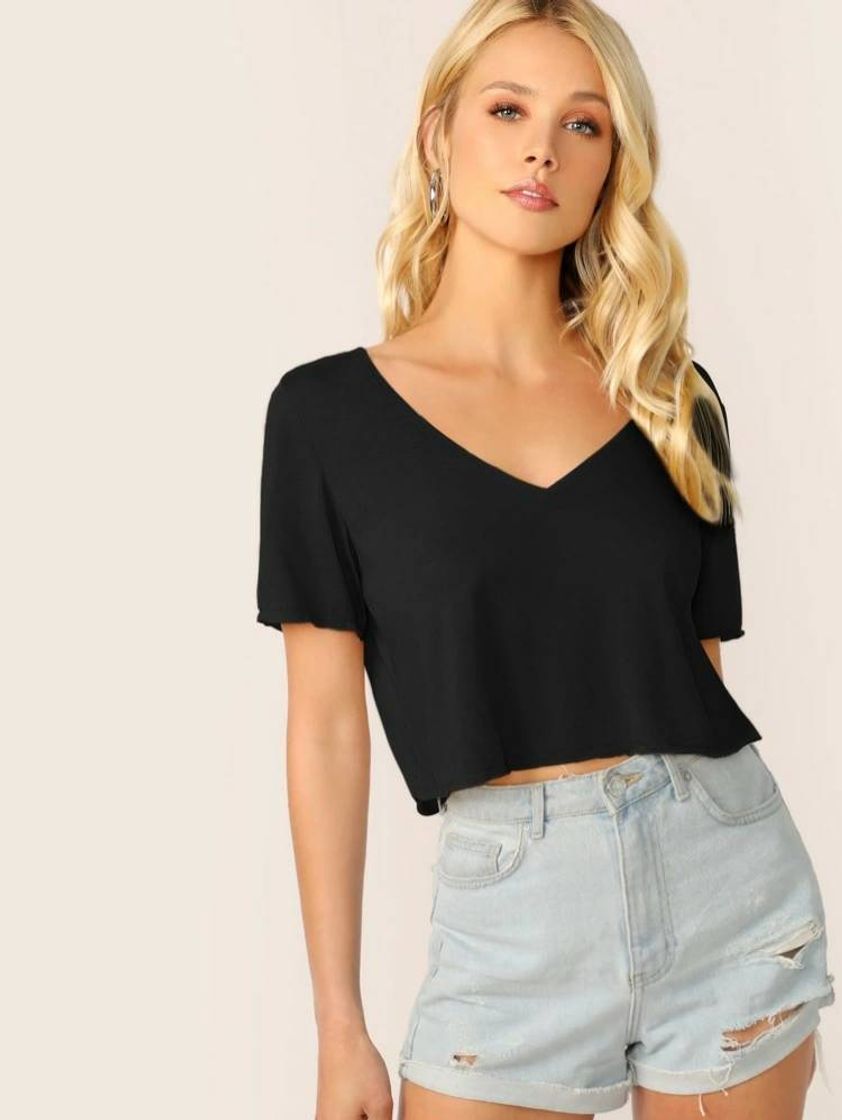 Moda V-neck Solid Top | SHEIN USA