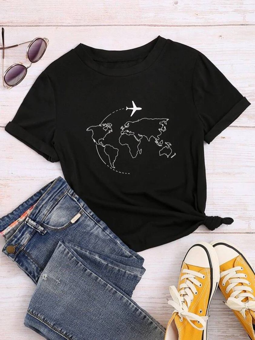 Fashion Mapa Ocasional Camiseta

