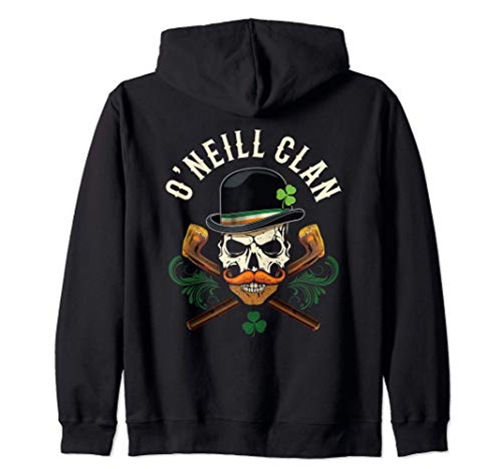 Fashion Familia irlandesa O'Neill Clan Biker Skull con Shamrock Sudadera con Capucha