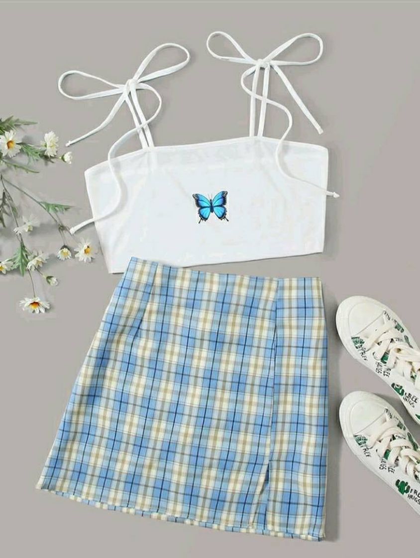 Fashion 🦋💙 Conjunto saia e top branco🦋💙