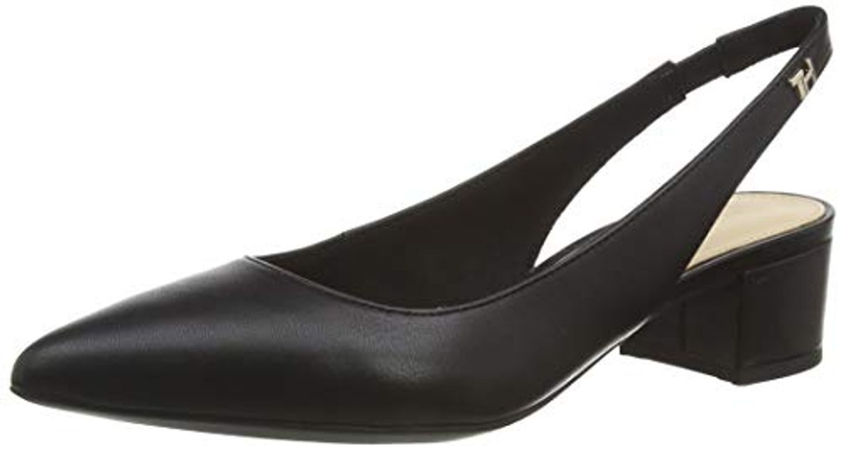 Moda Tommy Hilfiger Feminine Leather Mid Heel Pump, Zapatos de Tacón Mujer, Negro