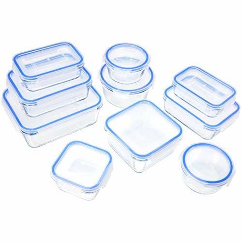 AmazonBasics - Recipientes de cristal para alimentos, con cierre 20 piezas (10
